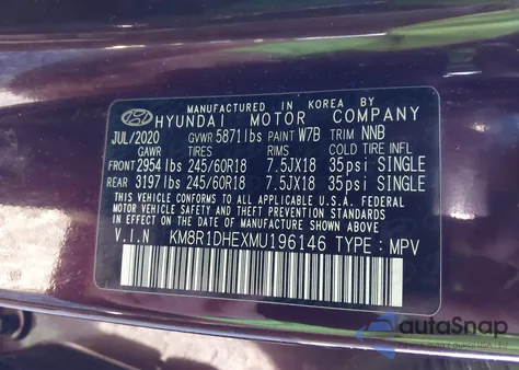 2021 Hyundai Palisade Se from USA, damaged, VIN KM8R1DHEXMU196146